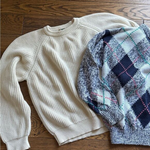Vintage Cape Isle Knitters Hand Knit Argyle Sweater & LL. Bean XL - Picture 3 of 8